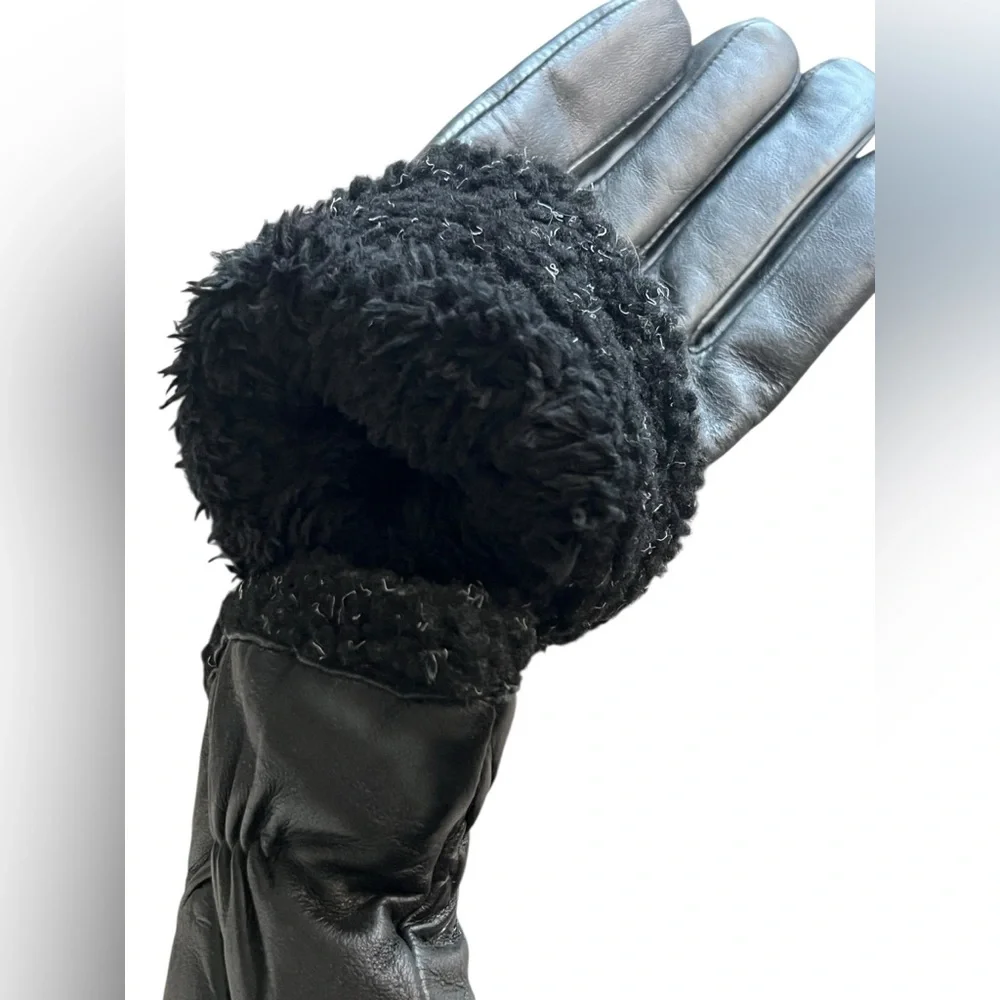 Clarks Women’s Black Leather Touchscreen Gloves Sherpa Lined XL NWT